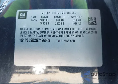 2016 Chevrolet Cruze Limited Lt из США, поврежденный, VIN 1G1PE5SB2G7126639